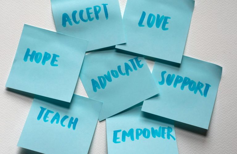 Handwrting Letters on Blue Sticky Notes